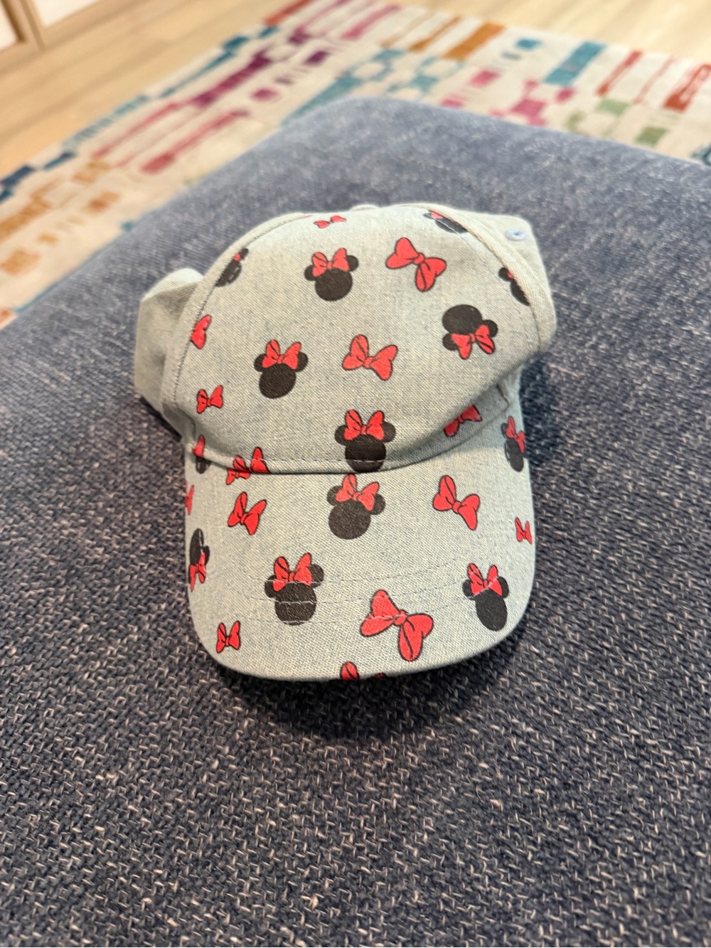 Kids Denim Cap with Black Minnie Heads & Red Bows